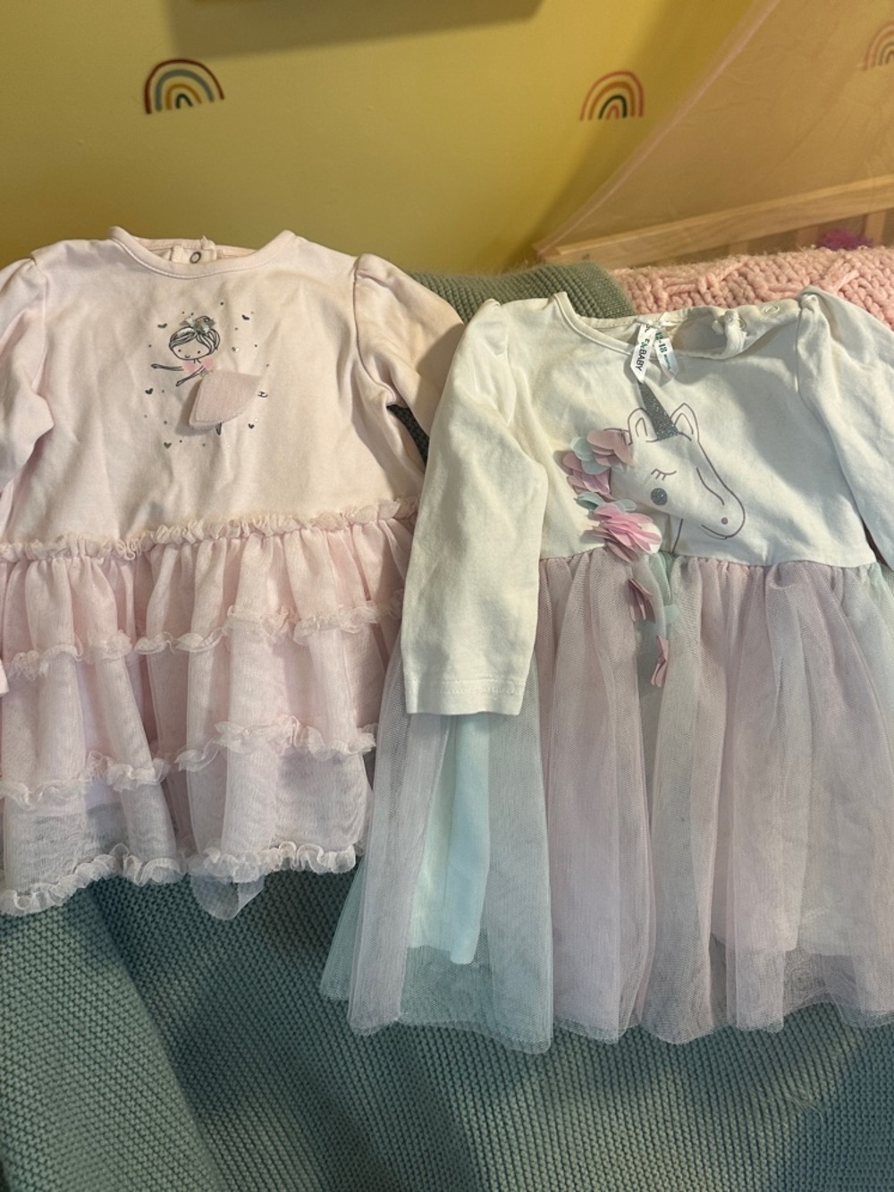 Little Me / Golf&Baby Pink & White Tulle Unicorn and Ballerina Pajama Dresses